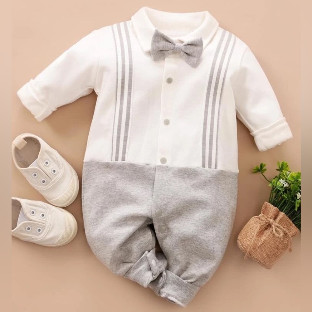 Baby suspender and bow tie onesie
